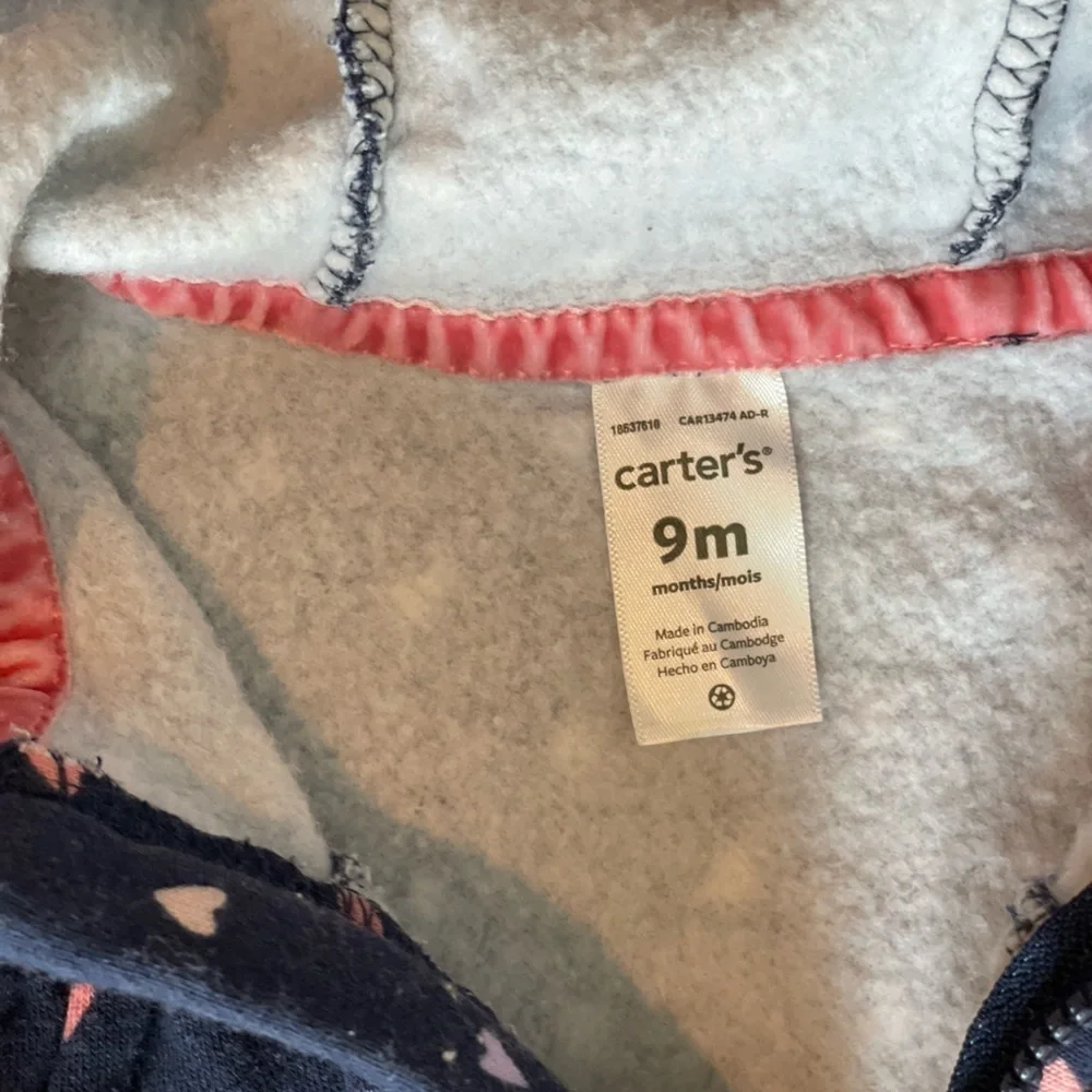 Carters baby girl pink fuzzy coat jacket and warm fleece hooded jumpsuit size 9M